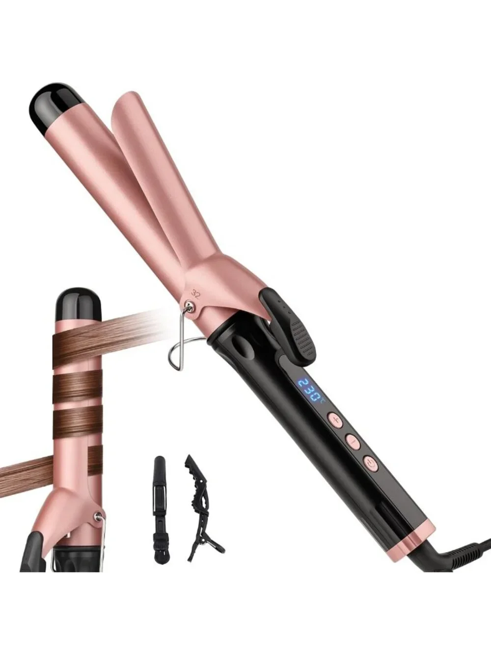 1 1/4-Inch Hair Curling Wand for Loose Curls, Adjustable 190-450℉ Temperature